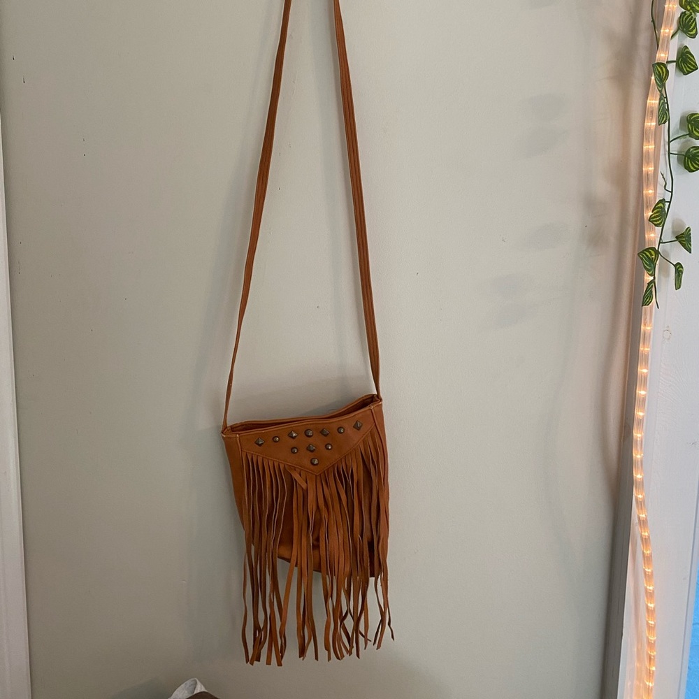 small faux leather fringe crossbody purse